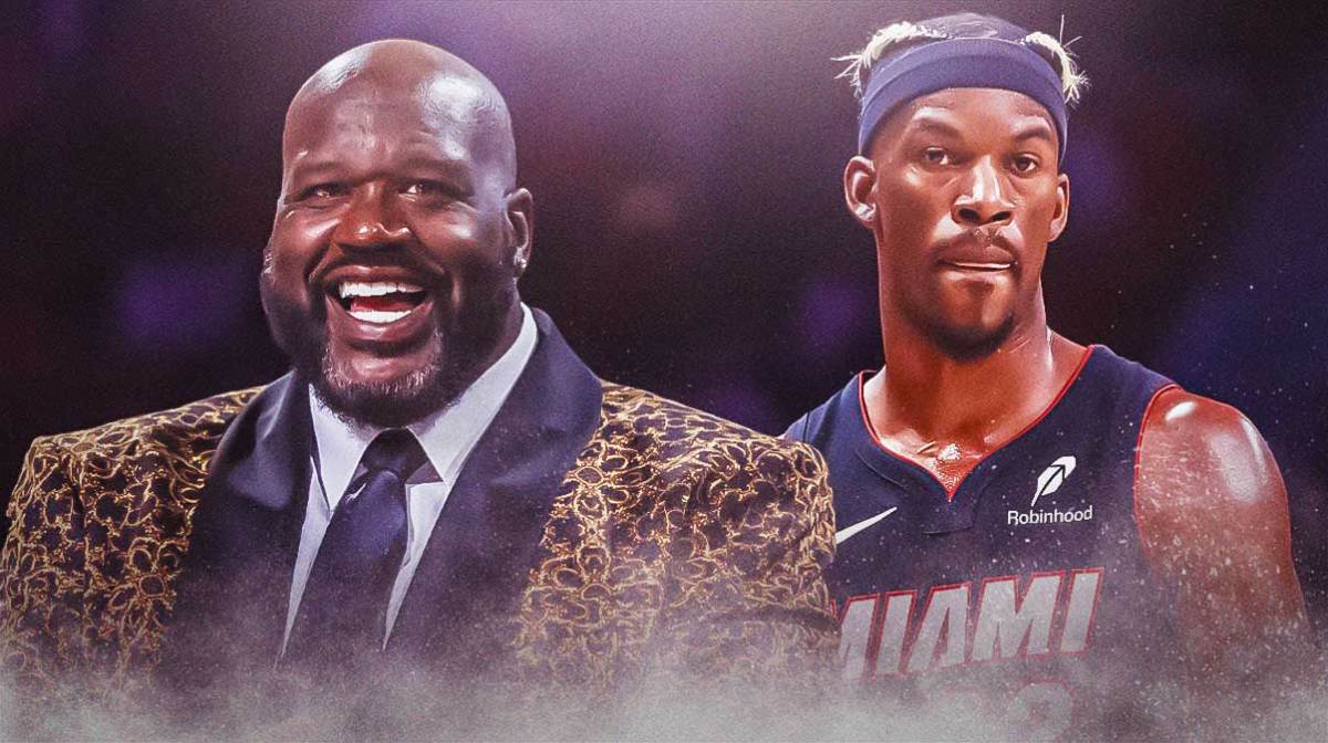 Heat G Jimmy Butter and Shaq with court in background