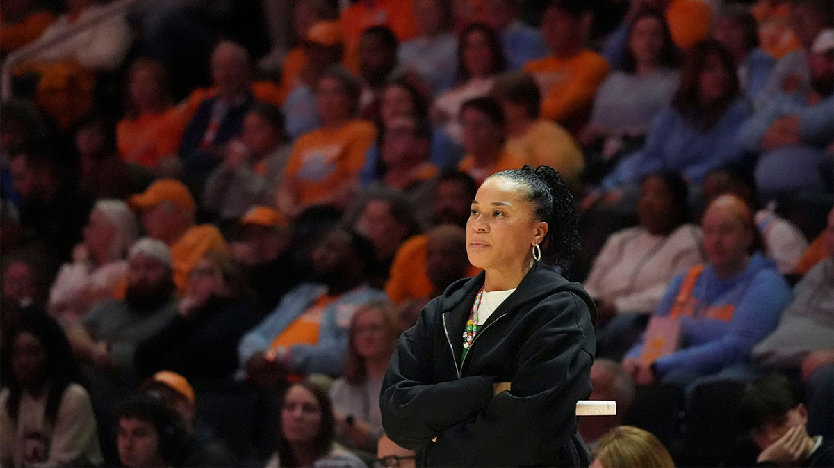 South Carolina basketball coach Dawn Staley during the NCAA college basketball game against Tennessee.