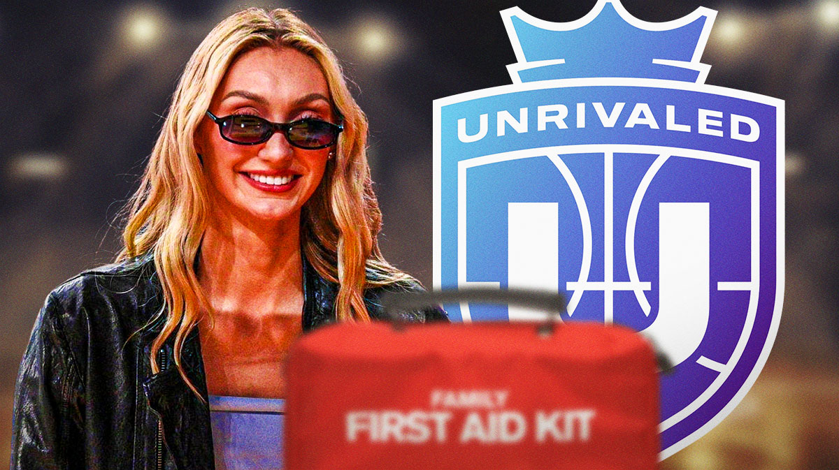 Cameron Brink (Sparks) with Unrivaled logo and medical kit in background