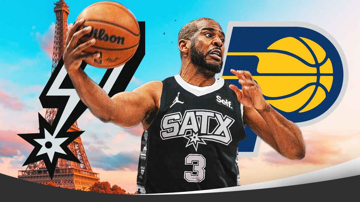 Chris Paul image, Spurs logo, Pacers logo, Eiffel Tower logo