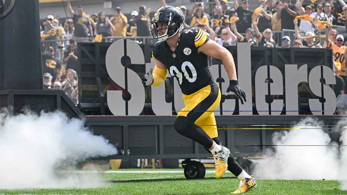 Pittsburgh Steelers linebacker T.J. Watt (90) takes the field for a game against the Los Angeles Chargers at Acrisure Stadium. 