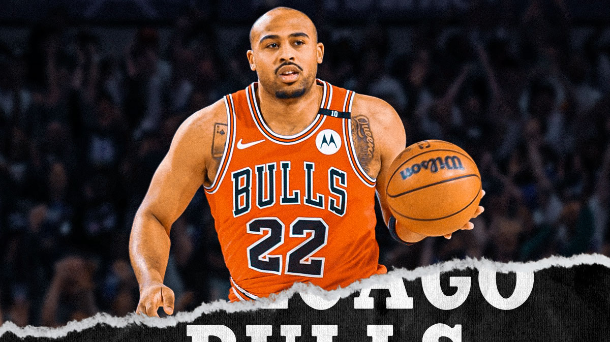 Chicago Bulls player Talen Horton-Tucker with the Chicago Bulls arena in the background, injury