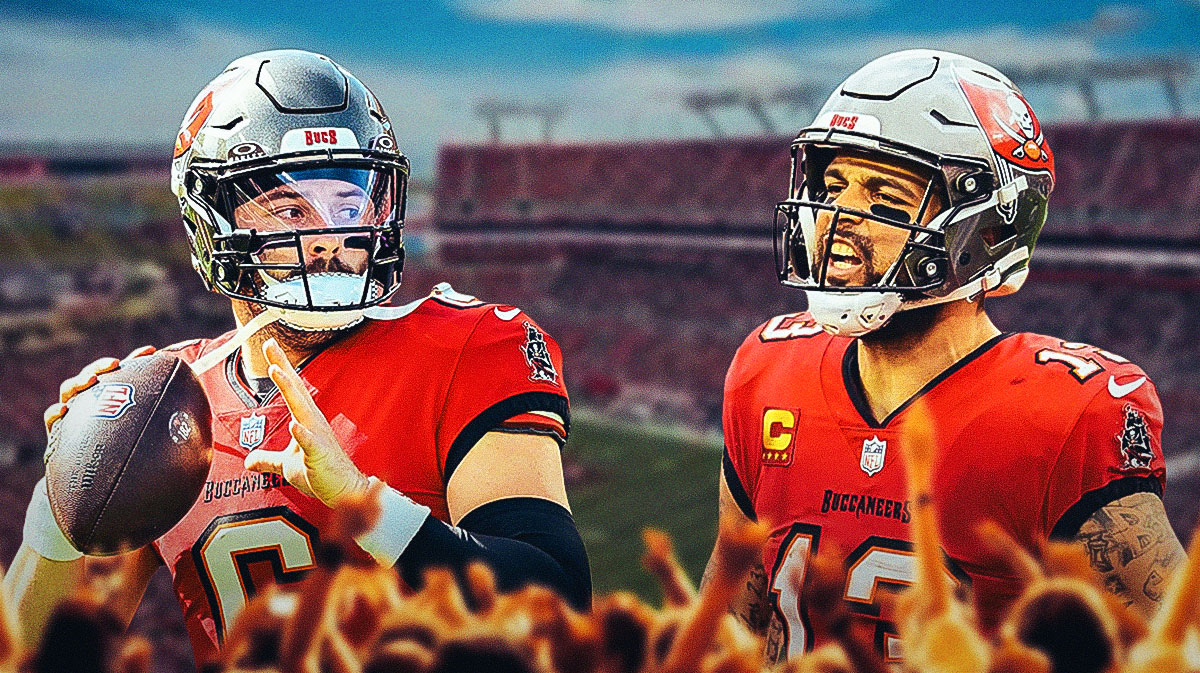 Buccaneers' Baker Mayfield and Mike Evans celebrating