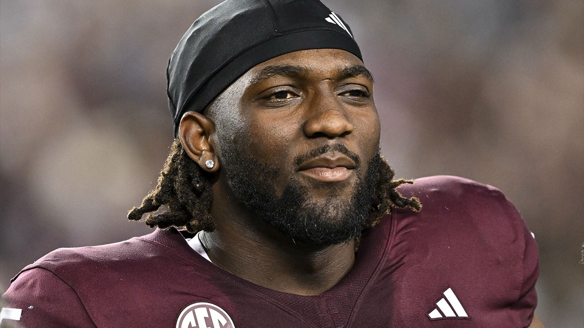Texas A&M Aggies defensive lineman Shemar Turner (5) looks on prior to the game against the New Mexico State Aggies at Kyle Field.