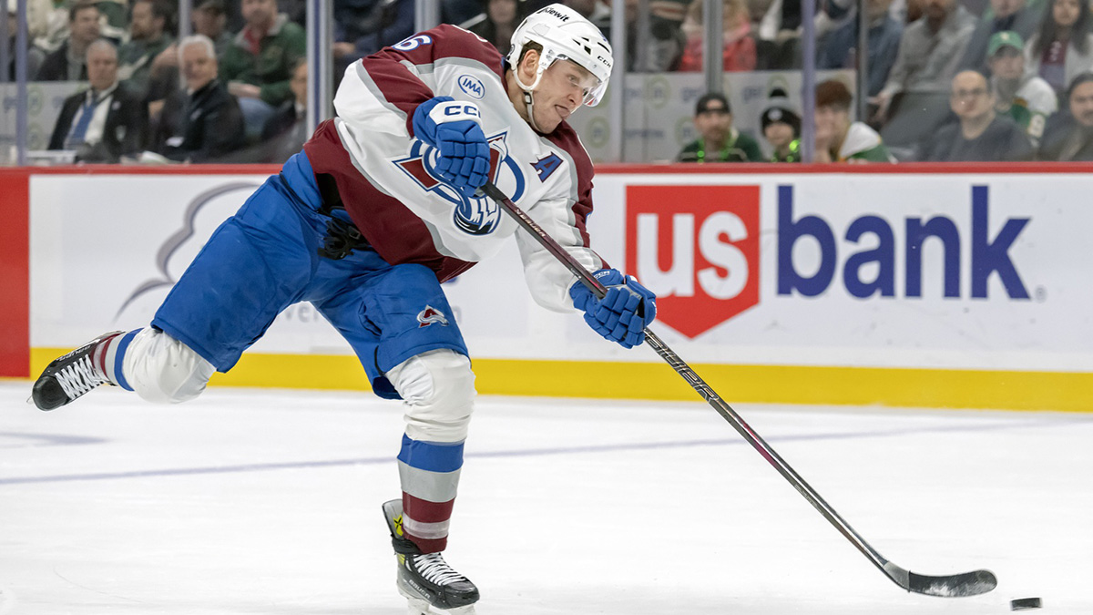 Colorado Avalanche forward Mikko Rantanen (96) scores a goal against the Minnesota Wild during the second period at Xcel Energy Center.
