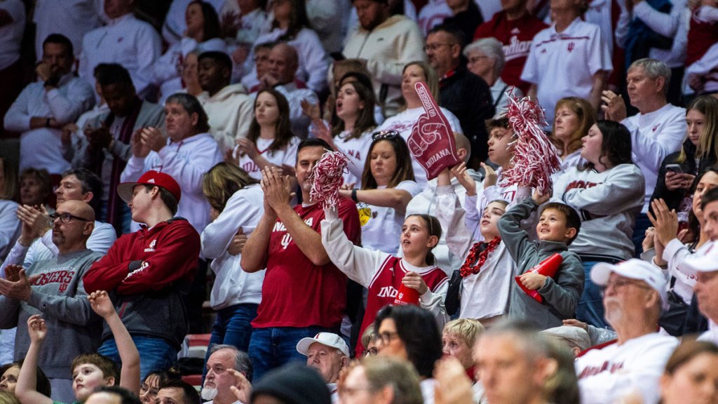 Indiana fans cheer during the Indiana versus University of Southern California women's basketball game
