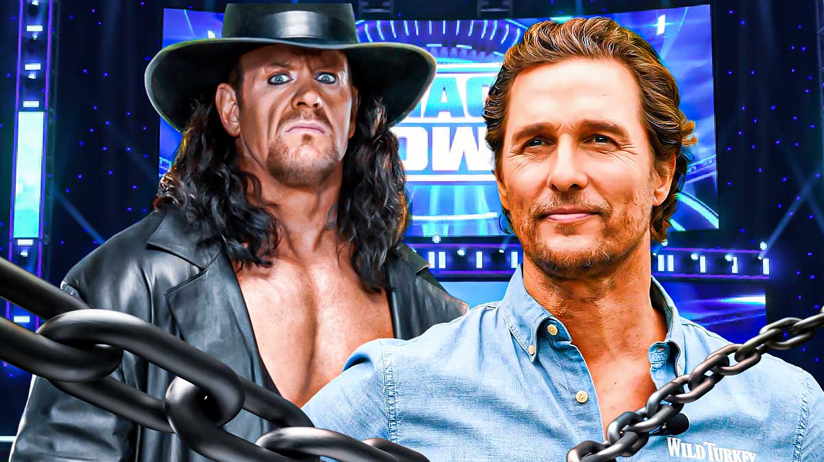 WWE legend The Undertaker and Matthew McConaughey with Friday Night SmackDown background.