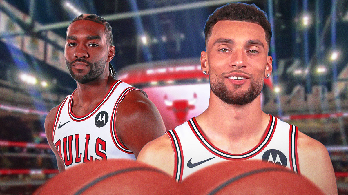 Zach LaVine, Patrick Williams, Bulls, Patrick Williams Bulls, Bulls Nuggets, Zach LaVine and Patrick Williams with Bulls arena in the background