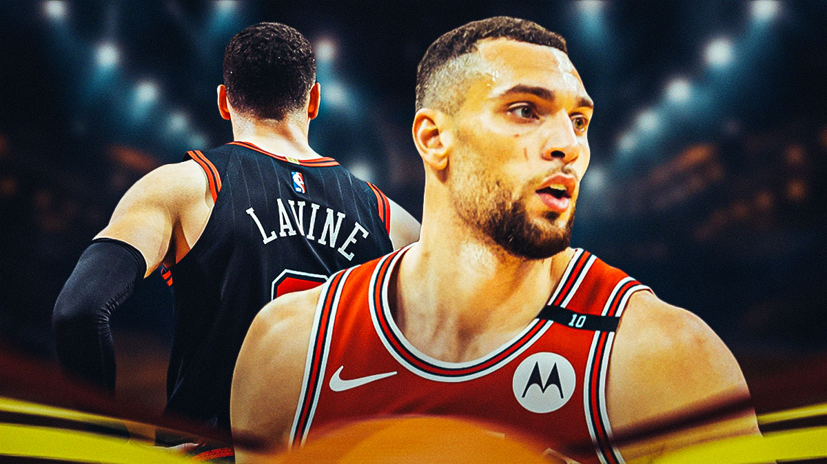 Bulls, Zach LaVine, Zach LaVine Bulls, Zach LaVine baby, Bulls Celtics, Zach LaVine with Bulls arena in the background