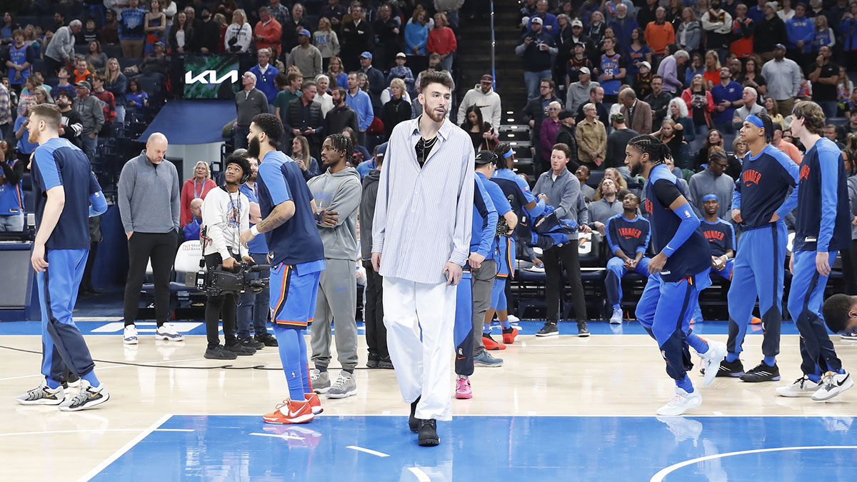 Thunder forward Chet Holmgren (7) before the start of a game against the Minnesota Timberwolves at Paycom Center