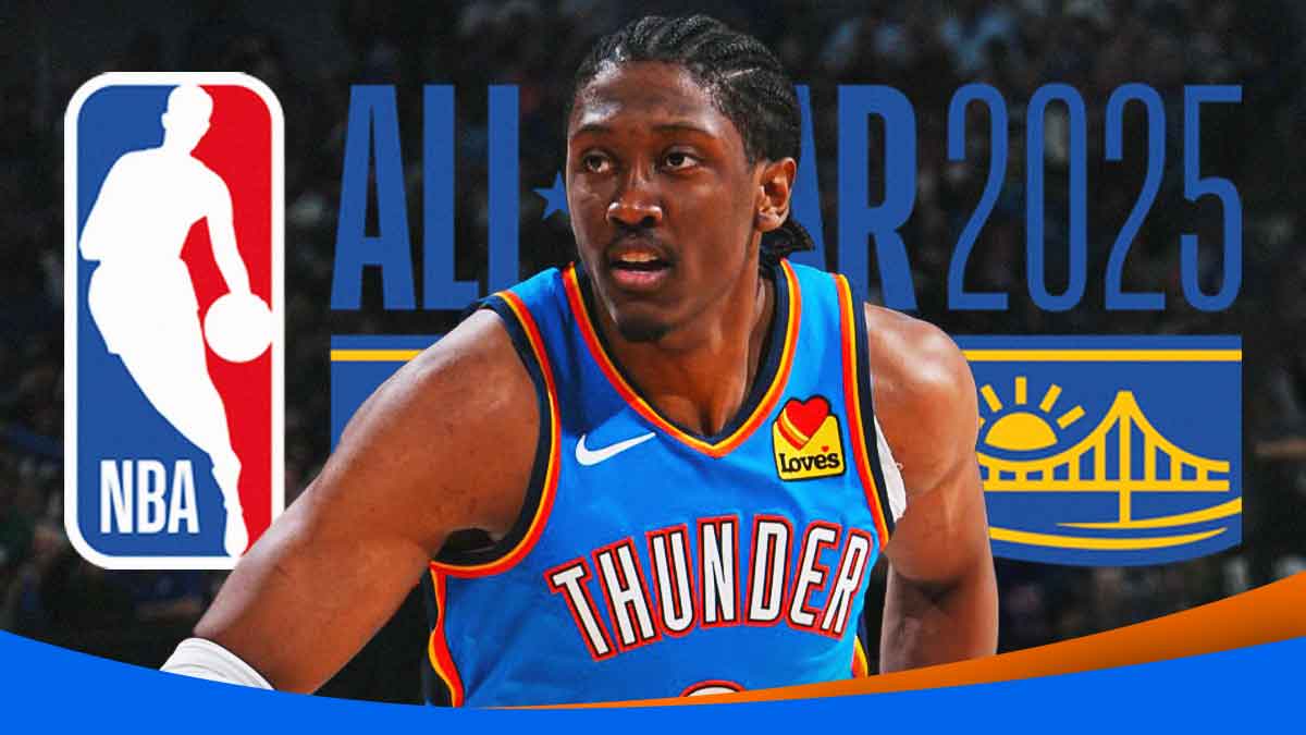 Thunder All-Star forward Jalen Williams with the 2025 NBA All-Star logo in the background