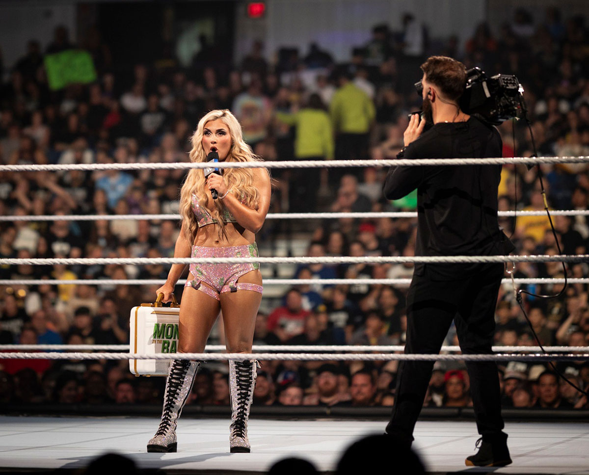 Tiffany Stratton delivers promo in the Ring to Smackdown.