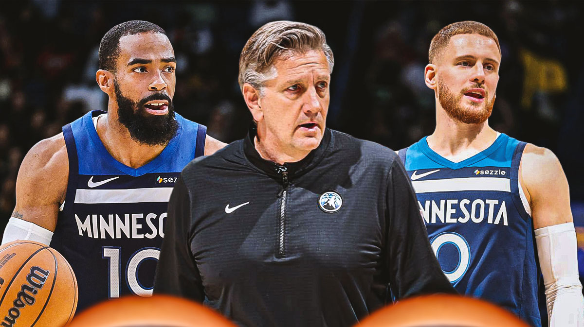 Timberwolves Chris Finch (center) moved Donte DiVincenzo into the starting lineup over Mike Conley