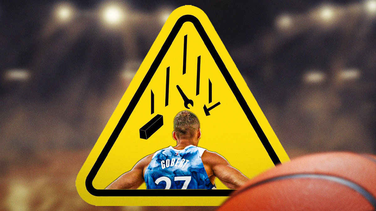 Falling object sign but replace trhe man entirely with Rudy Gobert (Timberwolves)