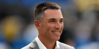 Sep 8, 2024; Inglewood, California, USA; Las Vegas Raiders general manager Tom Telesco watches from the sidelines during the game against the Los Angeles Chargers at SoFi Stadium. Mandatory Credit: Kirby Lee-Imagn Images