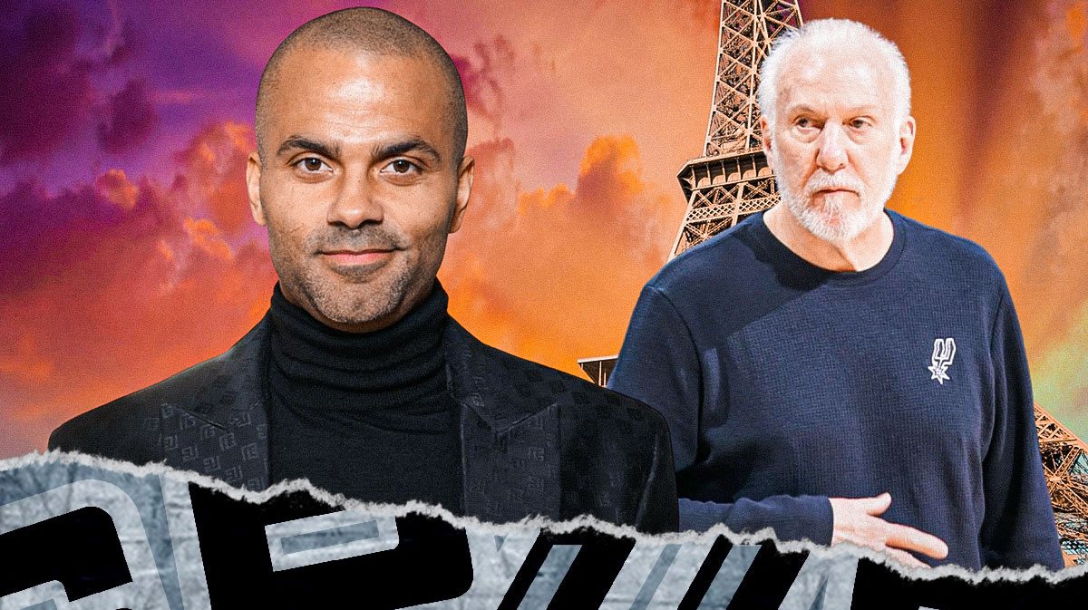 Photo: Tony Parker smiling at Spurs' Gregg Popovich, Paris as the background