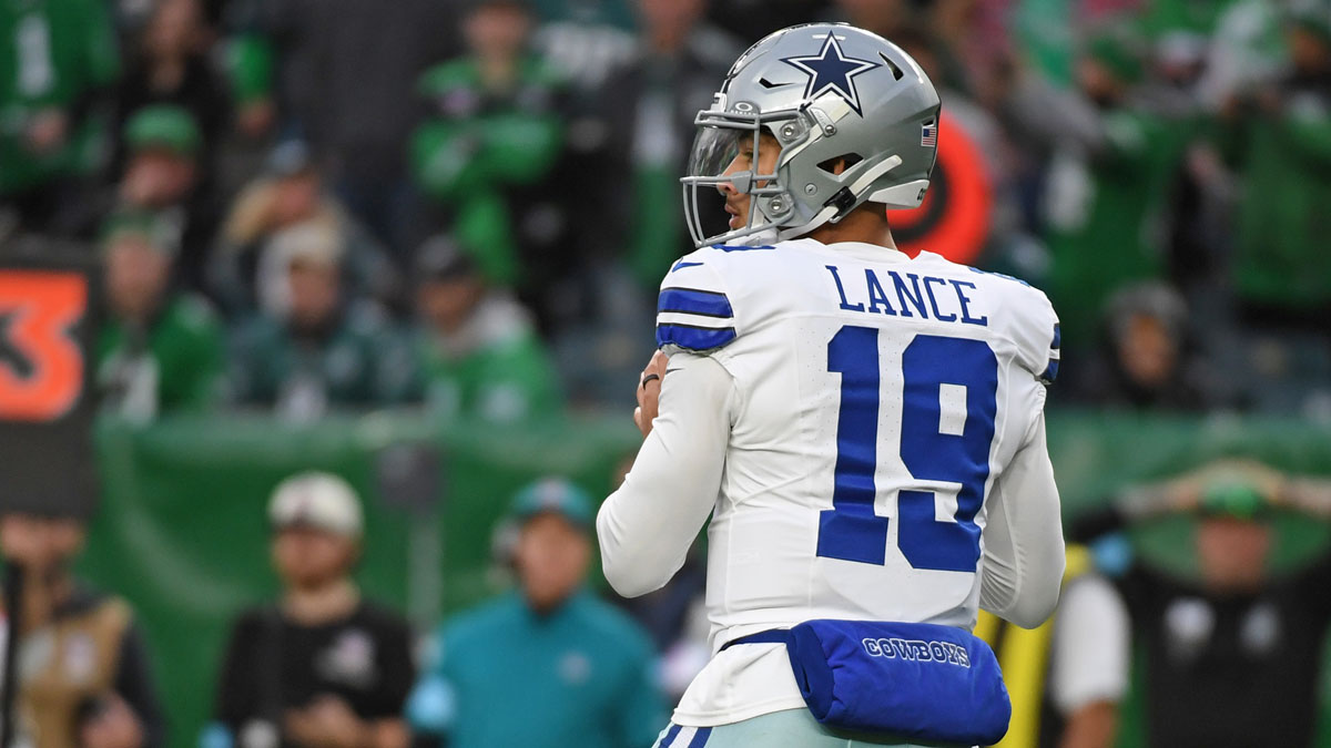 Dallas Cowboys quarterback Trey Lance (19) against the Philadelphia Eagles at Lincoln Financial Field.
