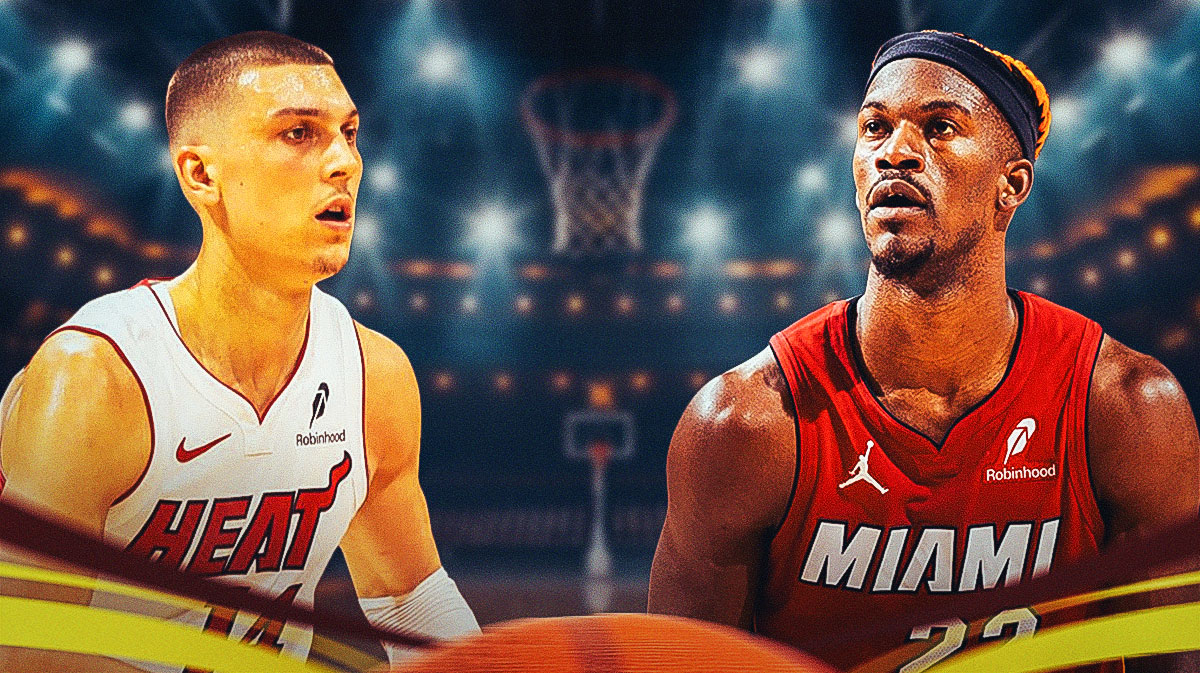 Heat Tyler Herro with Heat Jimmy Butler distant in the background