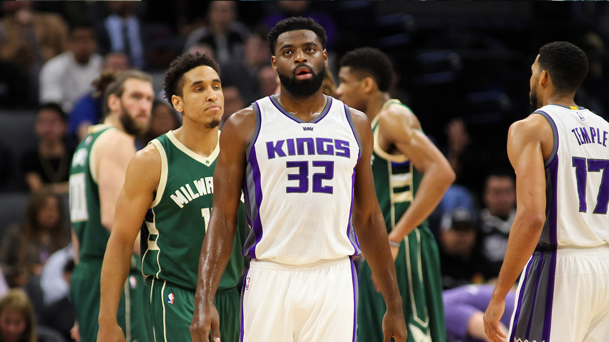 Sacramento Kings guard Tyreke Evans (32) reacts during the second quarter against the Milwaukee Bucks at Golden 1 Center. The Bucks defeated the Kings 116-98. 