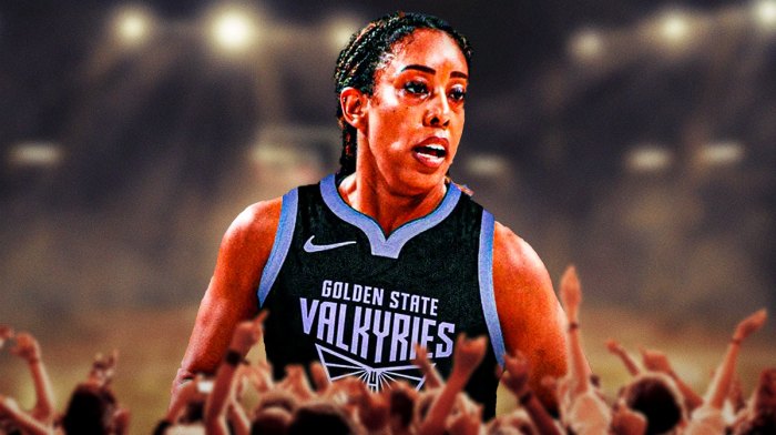 Former WNBA Atlanta Dream player Monique Billings, with a jersey swap so she is in a WNBA Golden State Valkyries jersey