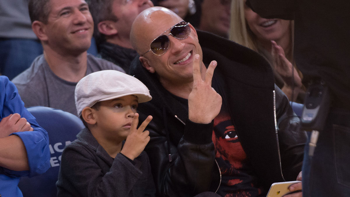 Vin Diesel at Golden State Warriors-Memphis Grizzlies game on November 2, 2015.