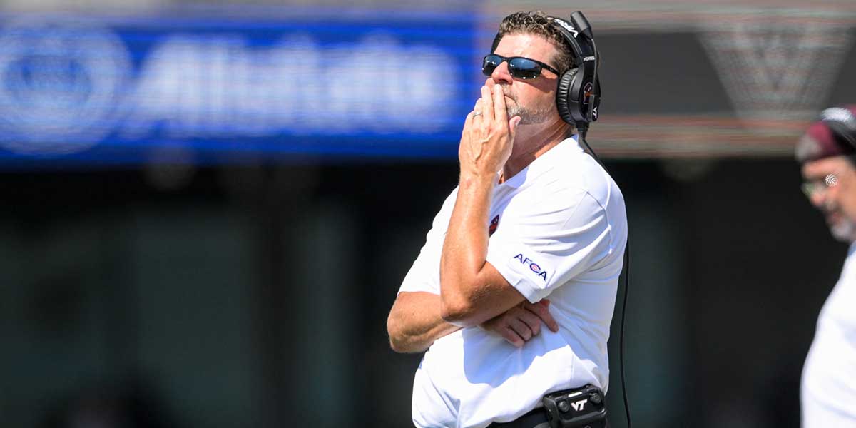 Virginia Tech Hokies head coach Brent Pry watches from the sideline against the Vanderbilt Commodores during the second half at FirstBank Stadium.
