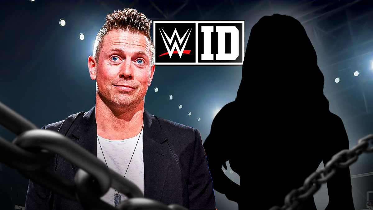 The Miz next to the blacked-out silhouette of Zeda Steele with the WWE ID logo as the background.