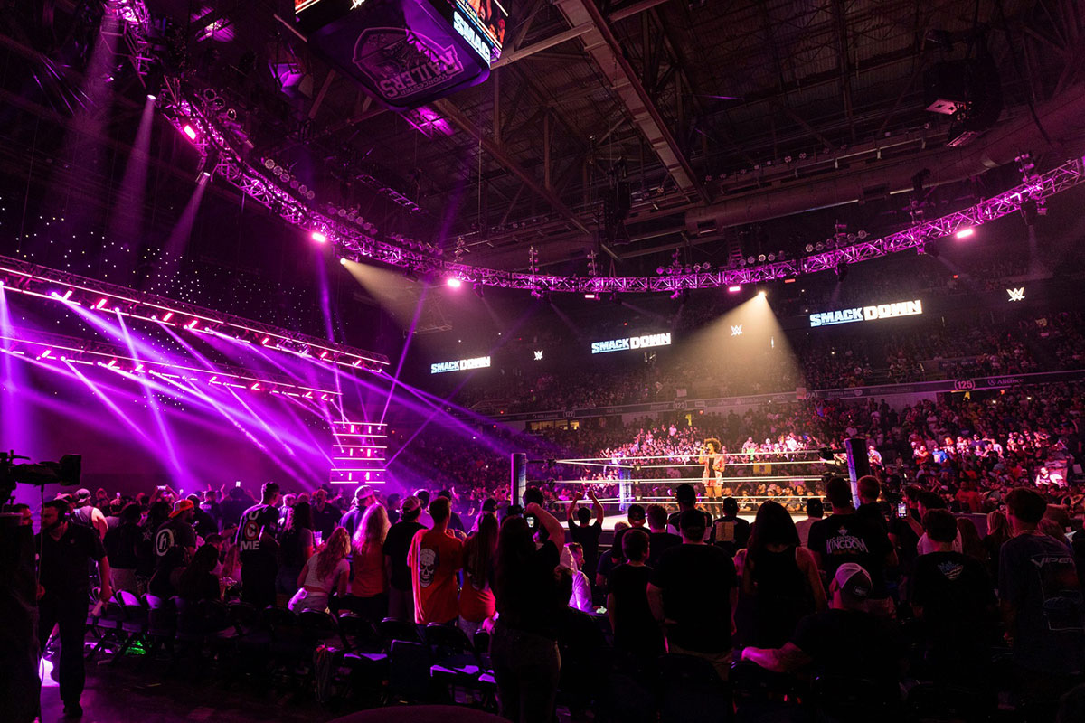 WWE ring announcer Alicia Taylor talking to fans during the July 12, 2o24, episode of SmackDown.