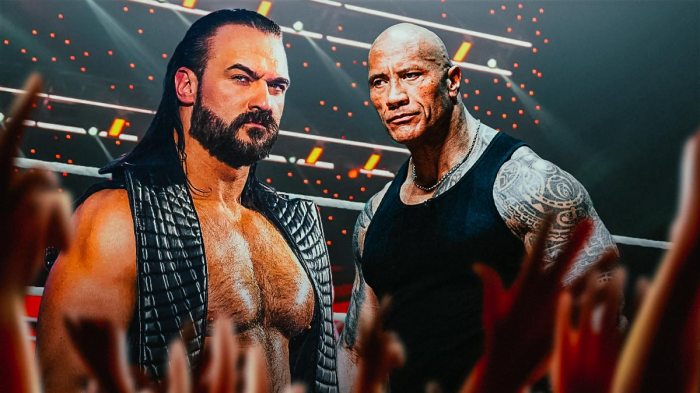 WWE stars Drew McIntyre and Dwayne The Rock Johnson, who both appeared on Monday Night RAW's premiere on Netflix.