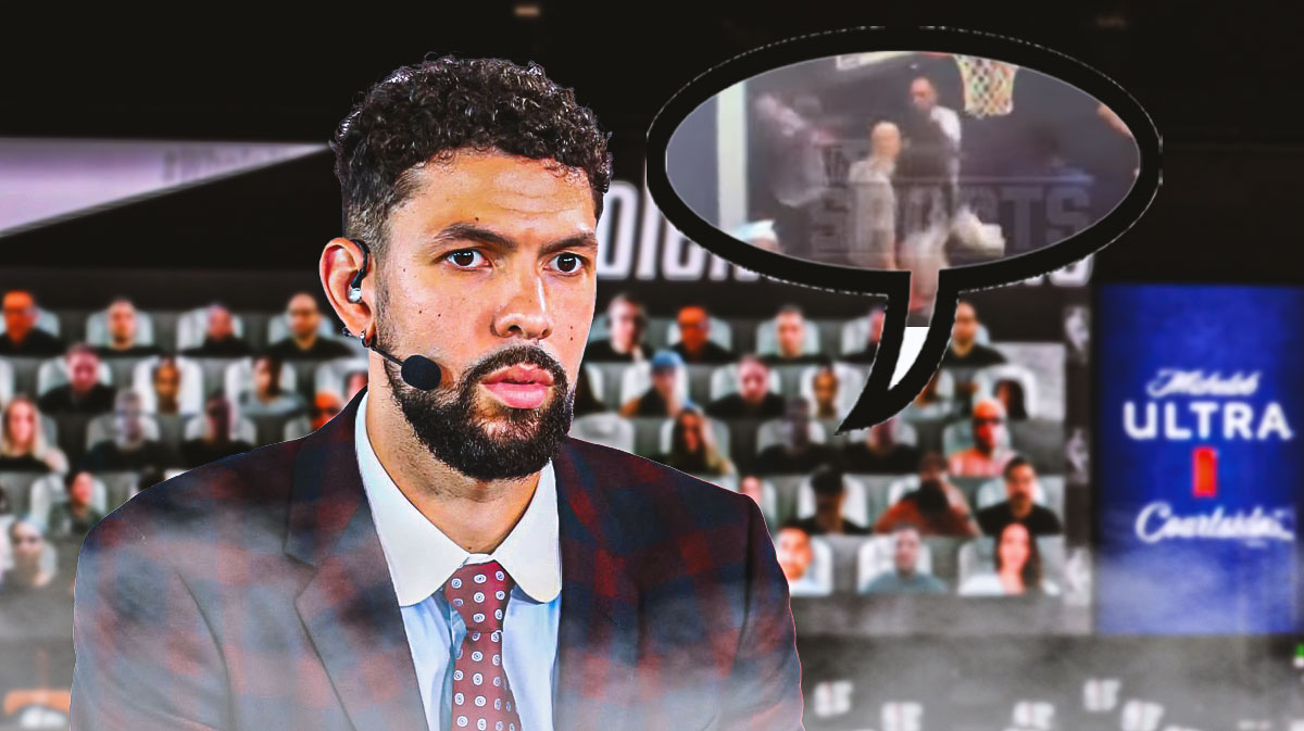 Austin Rivers with a thought bubble of the video of Draymond Green punching Jordan Poole in the Warriors practice facility