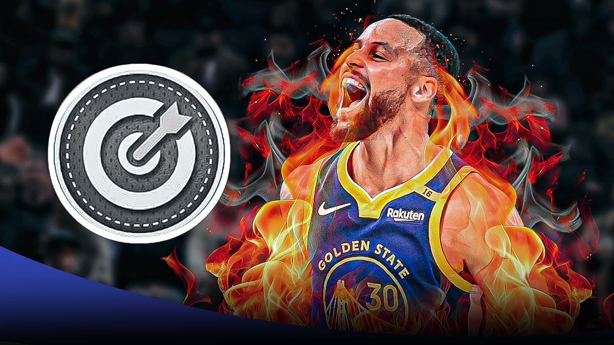 Warriors' Stephen Curry on fire, with the NBA 2K sharpshooting takeover logo beside Curry