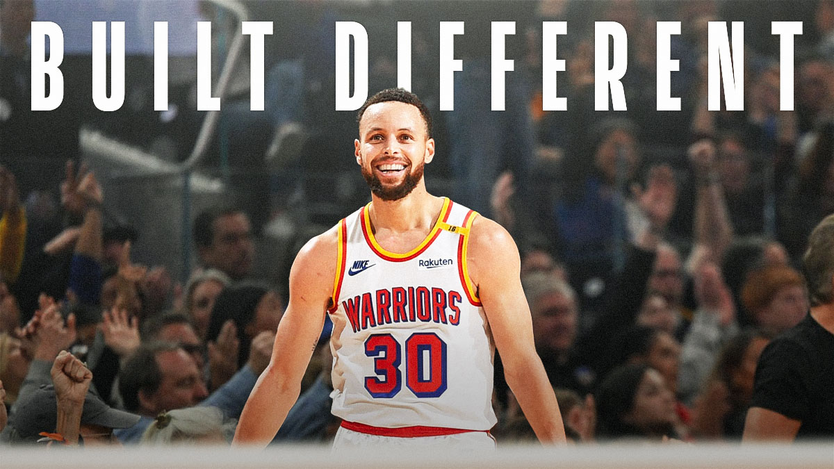 Stephen Curry with huge "Built different" in the background