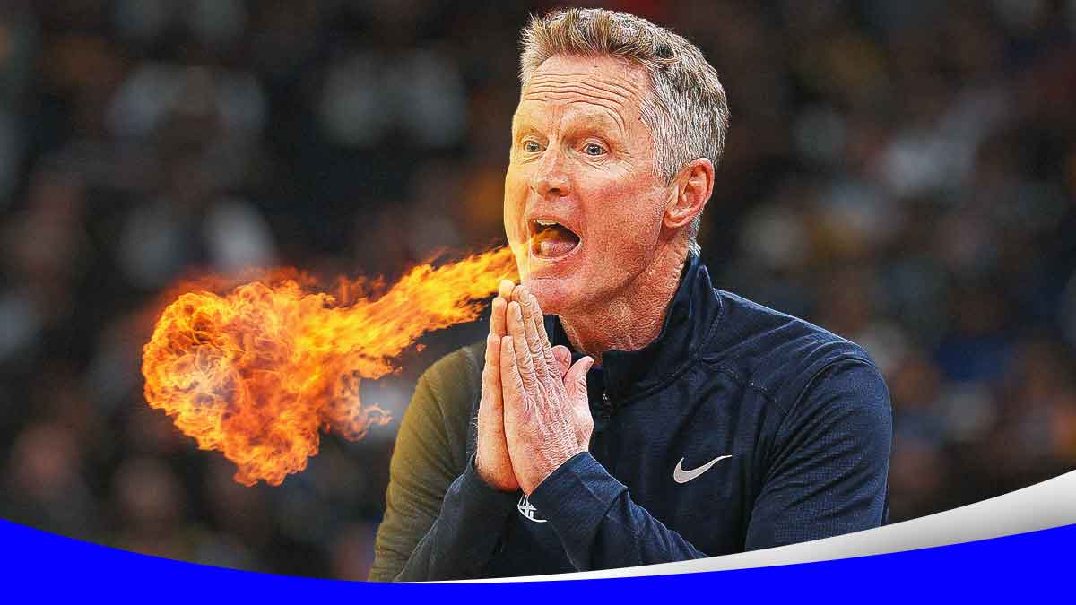 Warriors' Steve Kerr screaming with fire coming out of his mouth