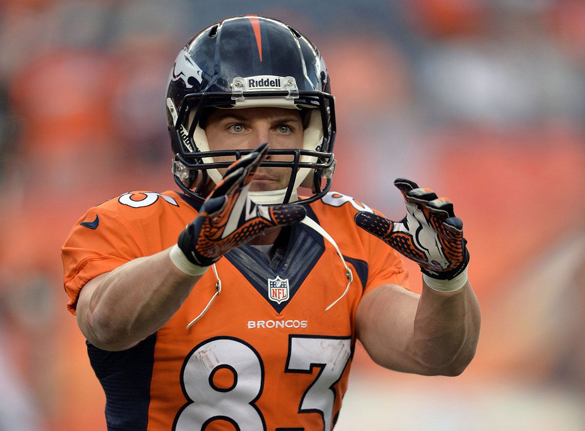 Wes Welker catching a pass Broncos