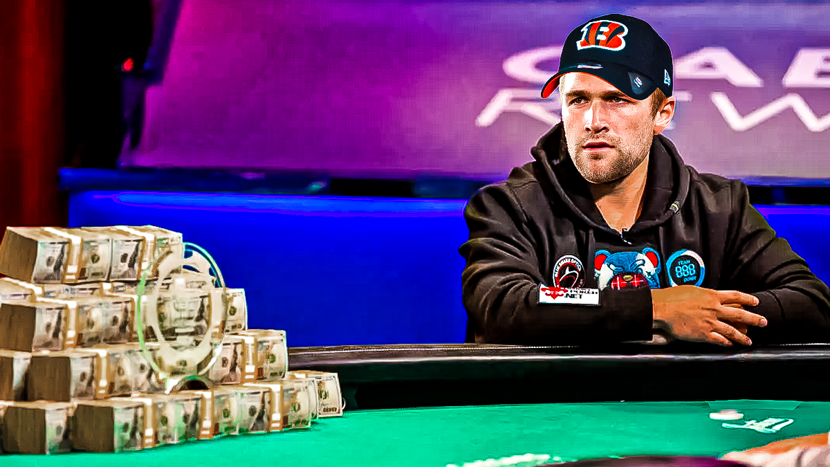 Mike Gesicki (Bengals) as a poker player looking at money.