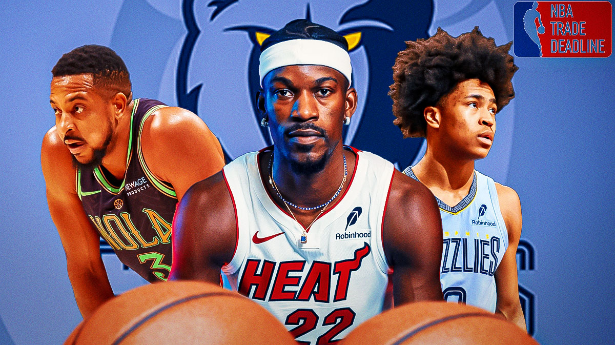 Jaylen Wells, Jimmy Butler, CJ McCollum, Grizzlies logo, NBA Trade Deadline logo
