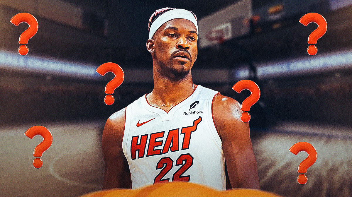 Miami Heat star Jimmy Butler in front of Kaseya Center.