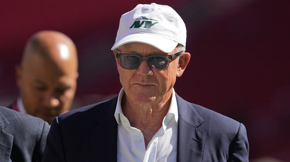 New York Jets owner Woody Johnson walks on the field before the game against the San Francisco 49ers at Levi's Stadium.