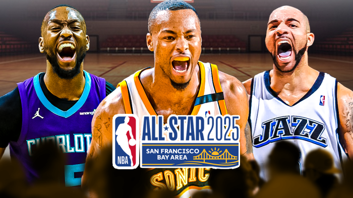 Kemba Walker (Hornets), Carlos Boozer (Jazz), Rashard Lewis (SuperSonics) all together with NBA All-Star logo front and center.