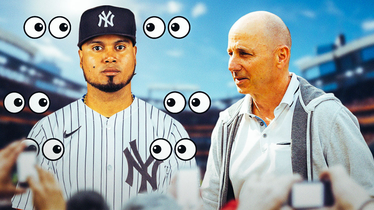 Brian Cashman on a phone. Luis Arraez in a Yankees uniform. eyeball emojis all around