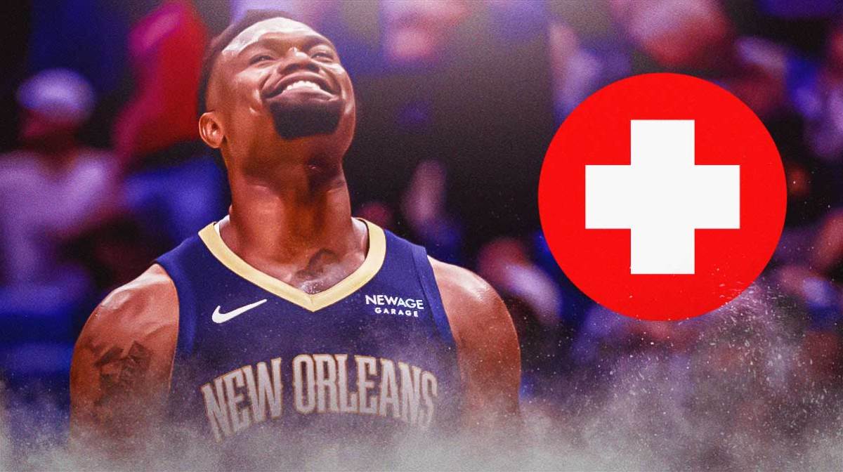 Pelicans F Zion Williamson next to cross injury logo