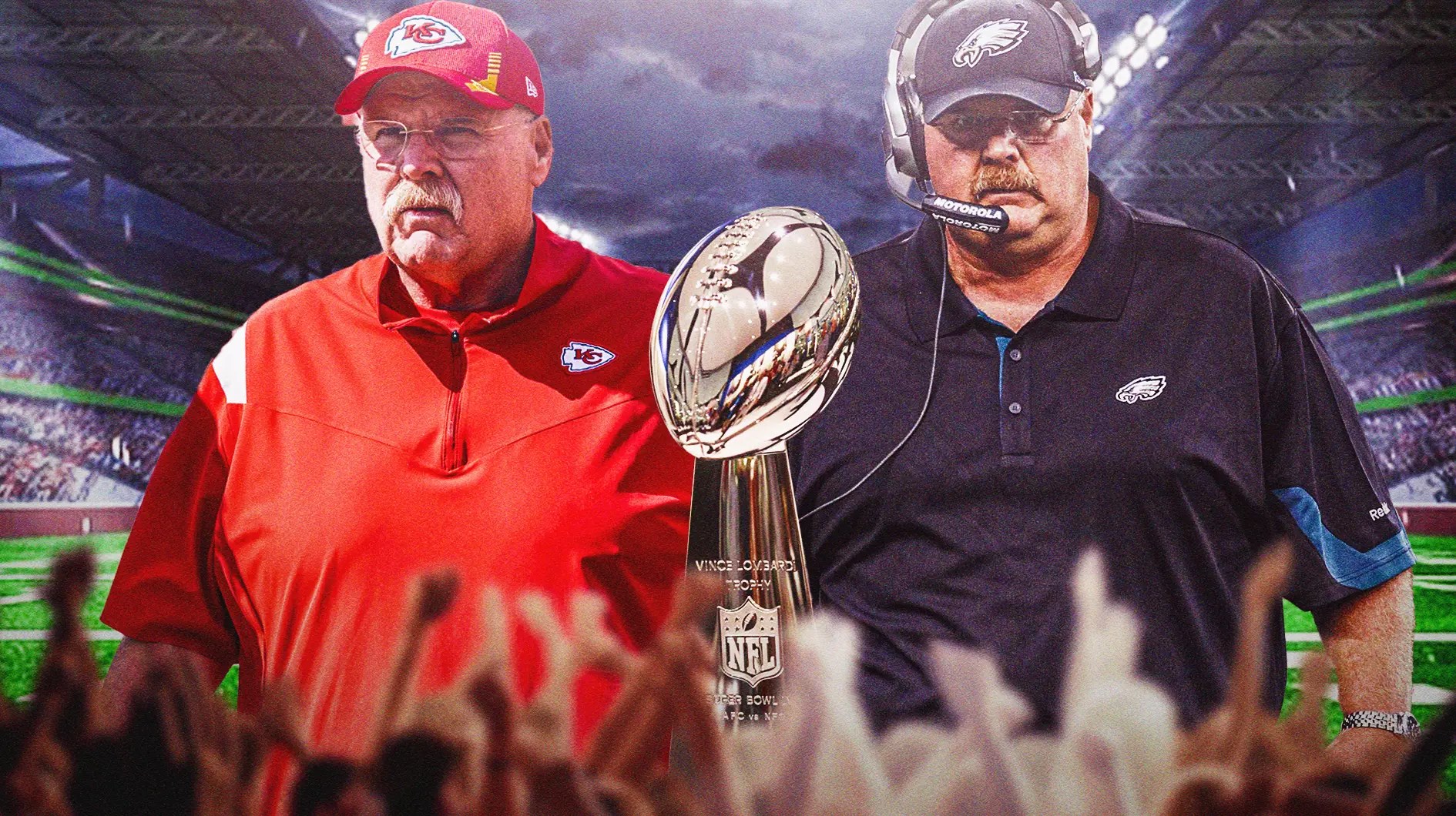 Andy Reid coaching for the Philadelphia Eagles and Kansas City Chiefs