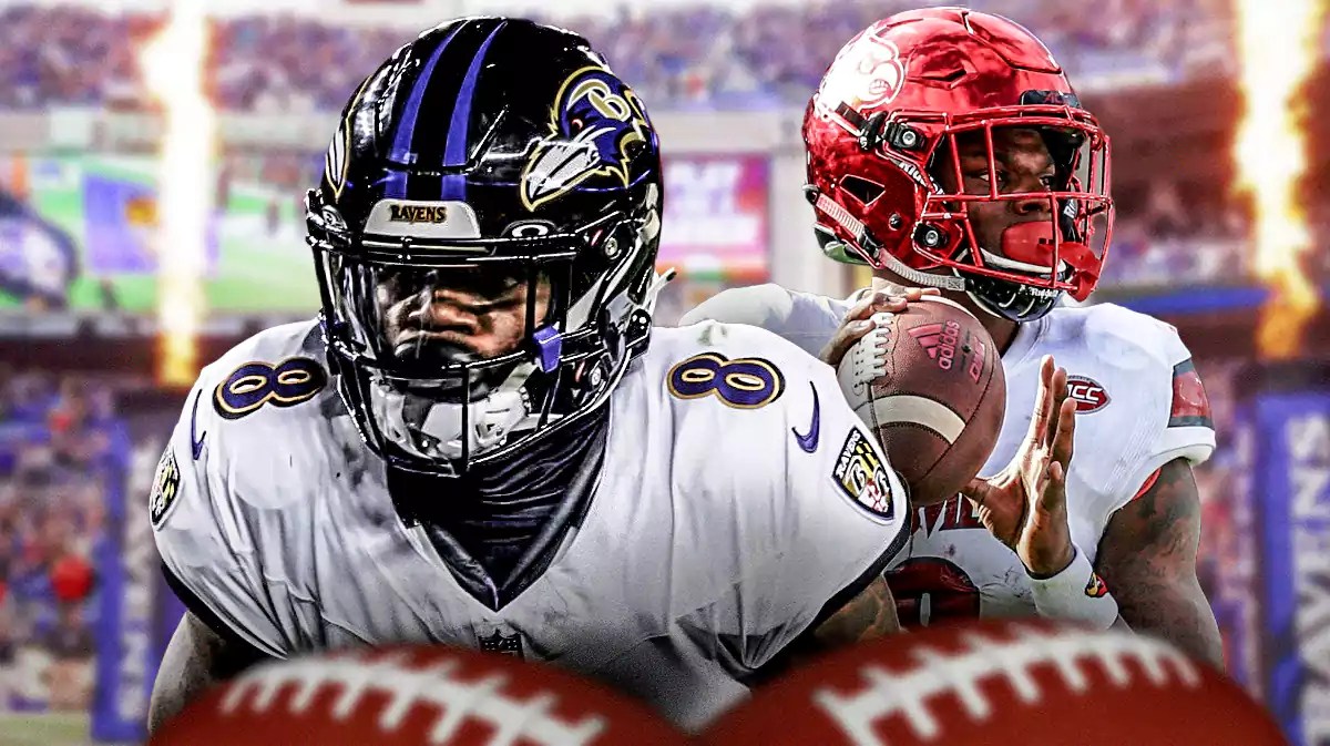 Lamar Jackson playing for the Louisville Cardinals and the Baltimore Ravens.