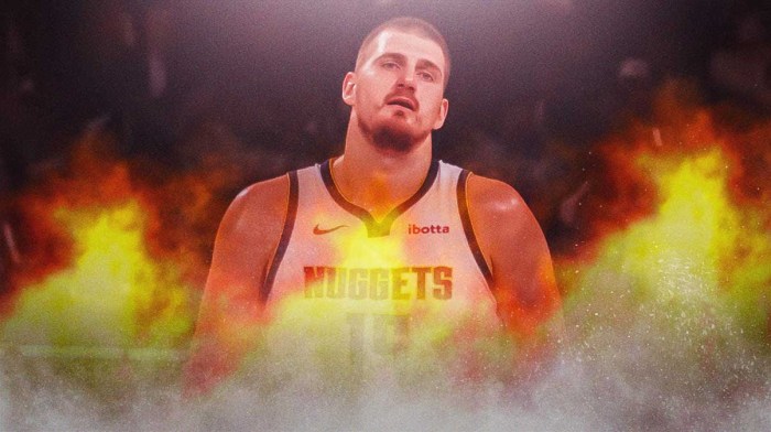 Nuggets C Nikola Jokic surrounded by fire