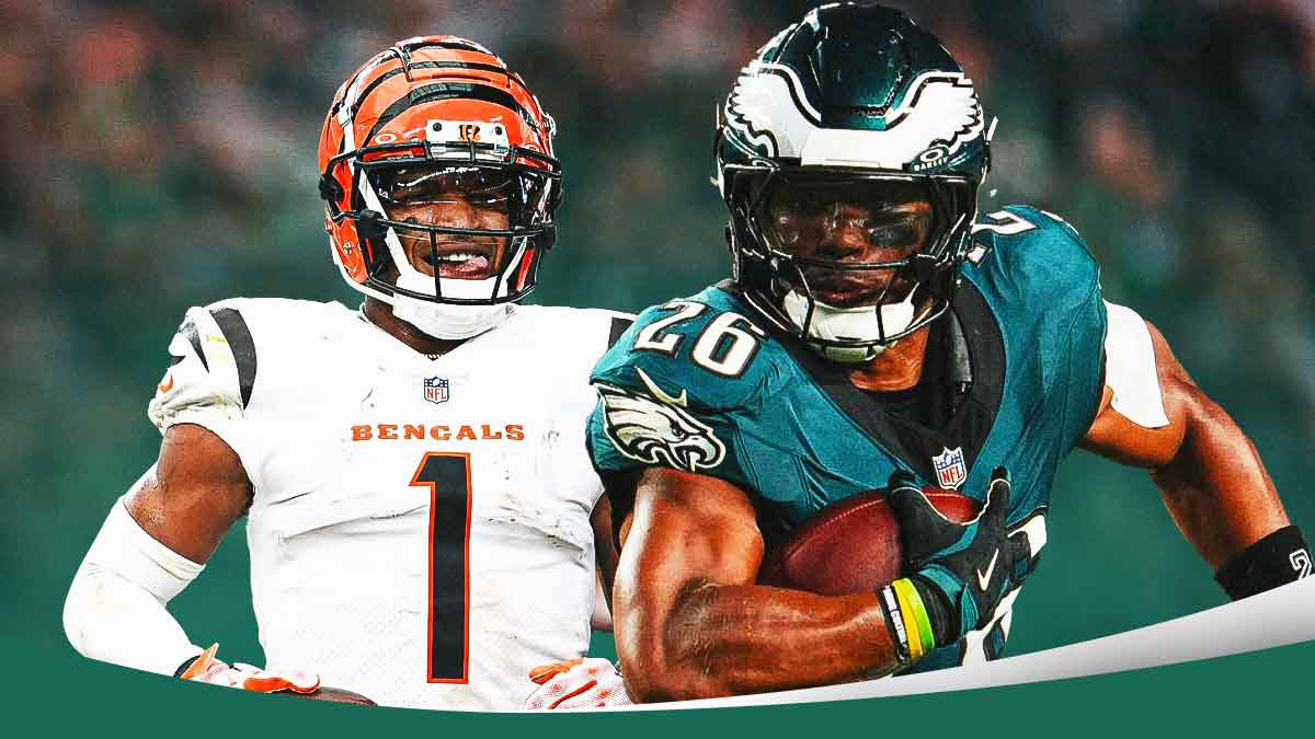Bengals WR Ja'Marr Chase next to Eagles RB Saquon Barkley
