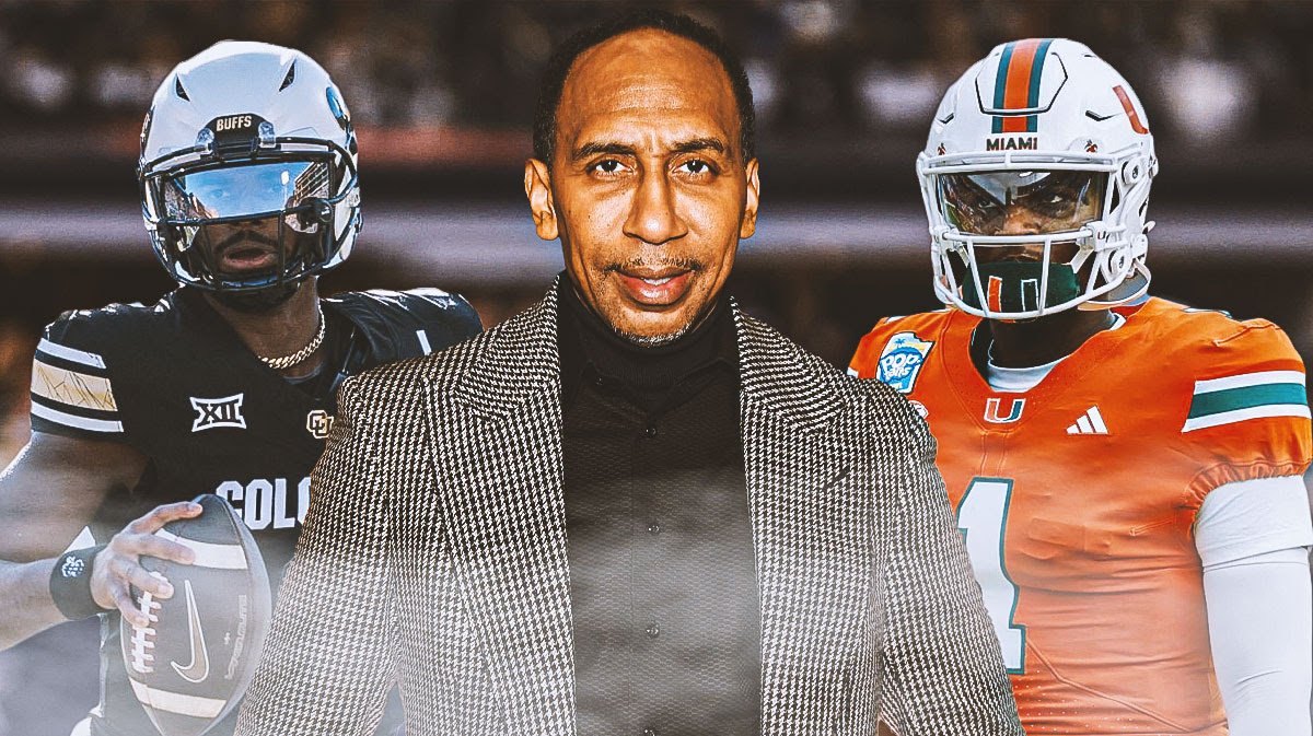 Miami QB Cam Ward, Stephen A. Smith, and Colorado QB Shedeur Sanders next to each other