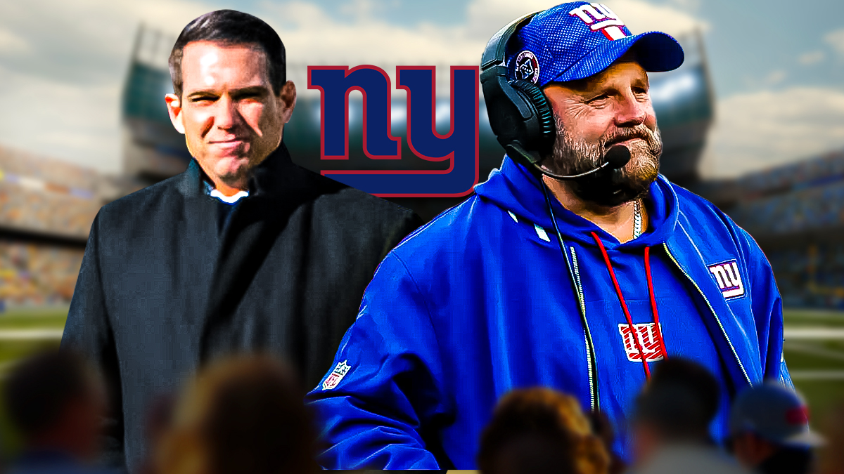 Giants free agency Joe Schoen and Giants Brian Daboll with New York Giants logo in between them 2025 NFL offseason