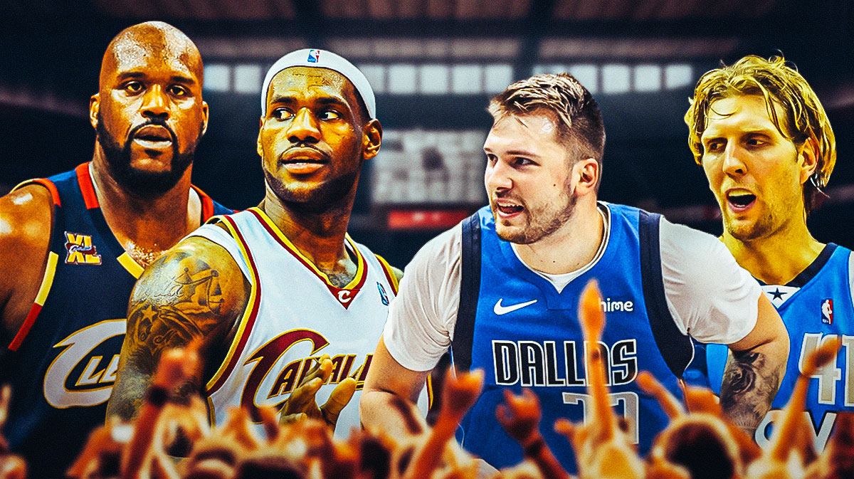 Shaquille O'Neal, LeBron James, Luka Doncic, and Dirk Nowitzki.