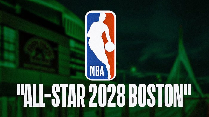 The NBA logo with the words "All-Star 2028 Boston" next to the logo instead of underneath it.
