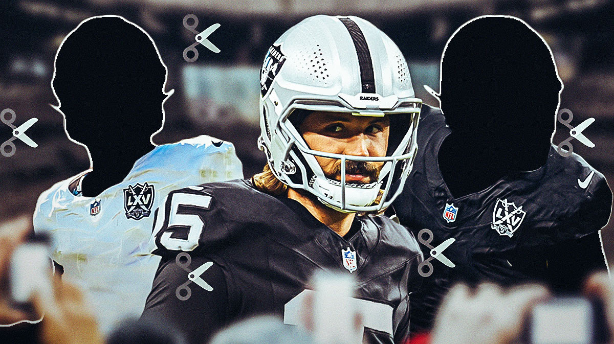Gardner Minshew in the middle in a Las Vegas Raiders uniform, ✂️ in the background